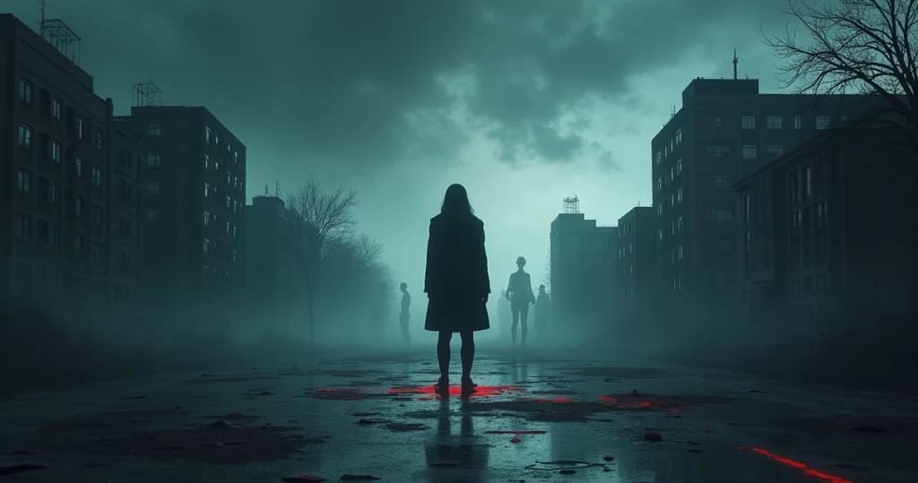 Ilustração evocativa sobre violência sexual, mostrando uma figura solitária em uma paisagem urbana desolada.