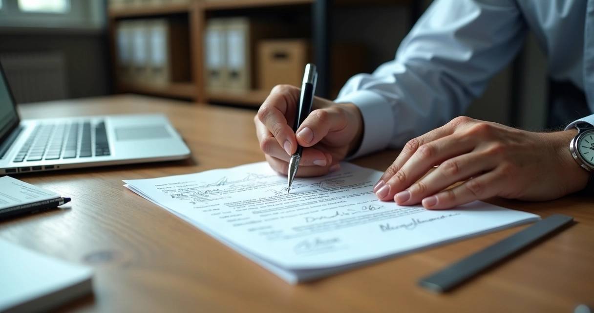 Perito analisando assinatura manuscrita com lupa sobre documento jurídico