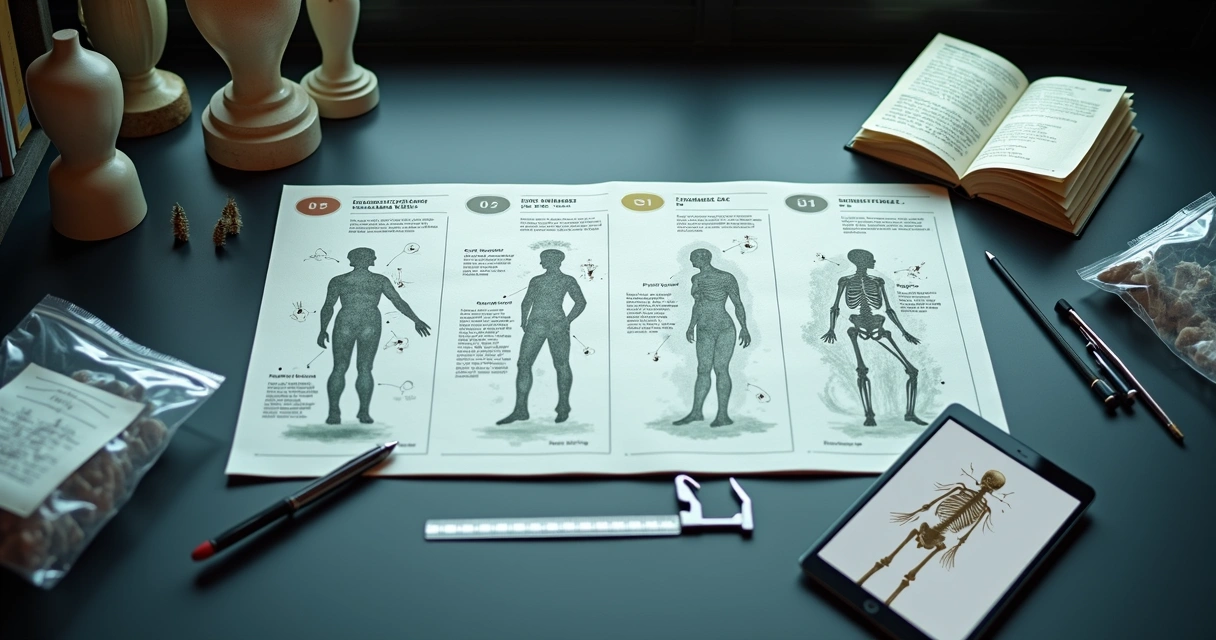 Ilustração esquemática das fases da decomposição cadavérica sob análise pericial