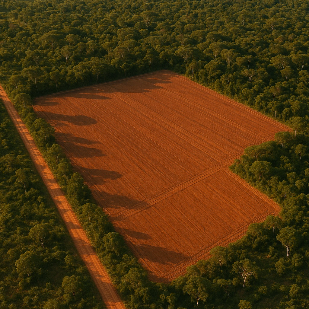 Vista aérea de área desmatada com vegetação nativa remanescente