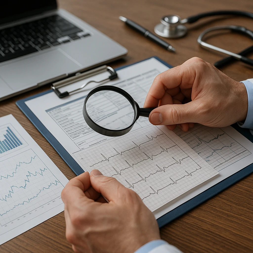 Análise de prontuário e exames em perícia médica