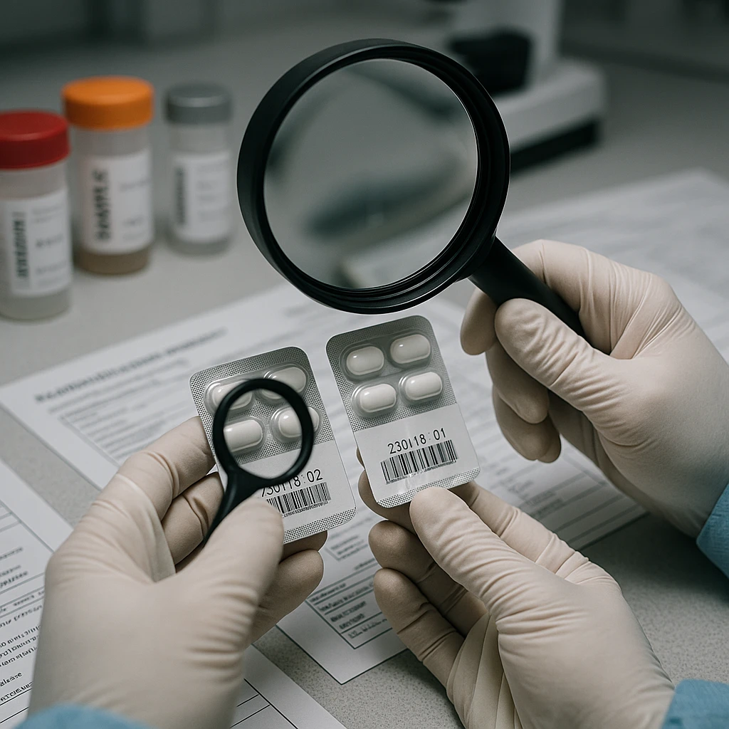 Comparação de embalagens e conferência de lote na perícia de medicamentos